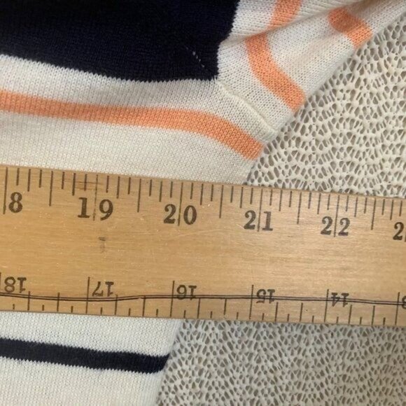 Talbots Womens Medium Petite Ivory Striped Cardigan Pockets Lightweight Layering - Picture 2 of 9